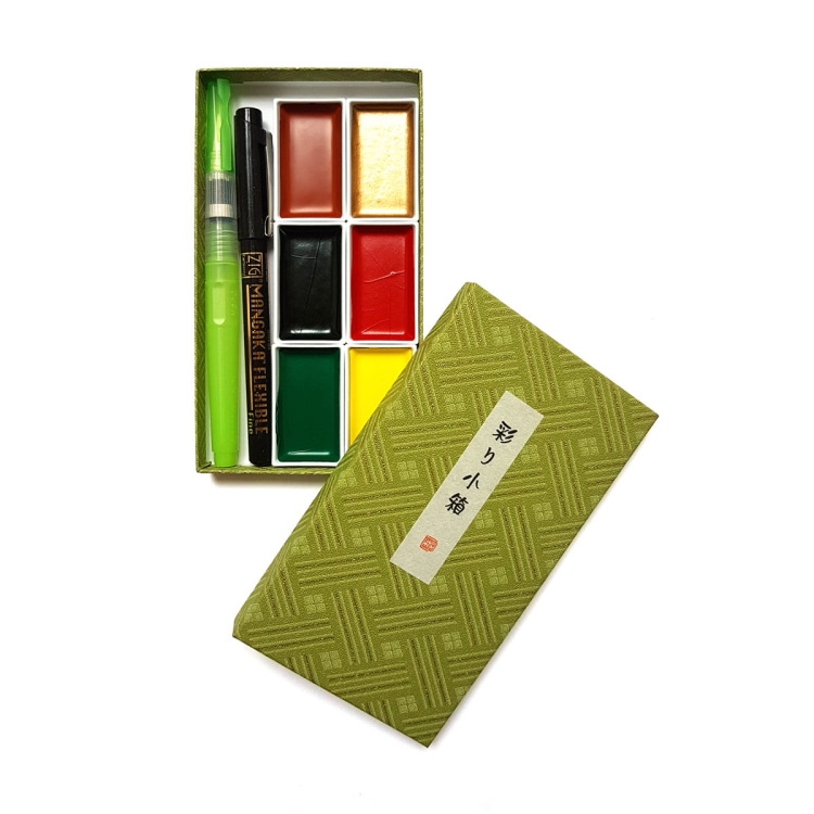Farby_akwarelowe_Kuretake_Gansai_Tambi_Irodori_Kobako_6_szt._Green_Box_3_artly.jpg